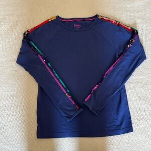 Mini Boden Girls Long Sleeve T-Shirt  with Flippy Sequin Sleeves
